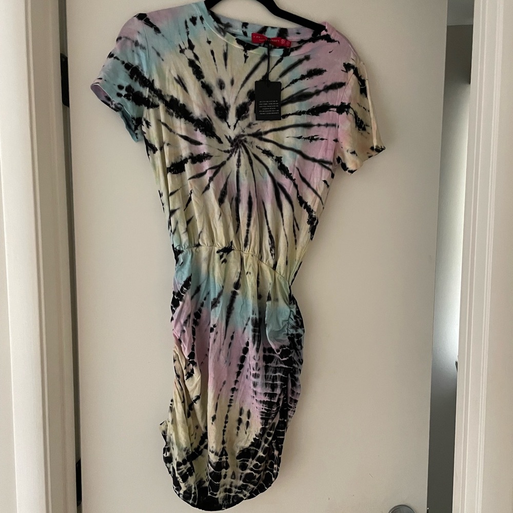 Black and multi colored pastel tie dye mini dress. Never been worn!